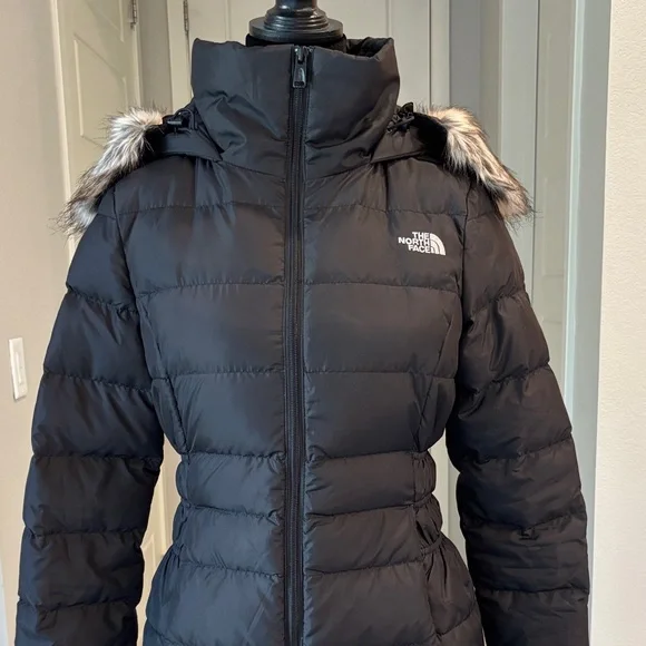 North Face Gotham Black Down Puffer Jacket With Faux Fur Hood Size XS - Picture 13 of 16